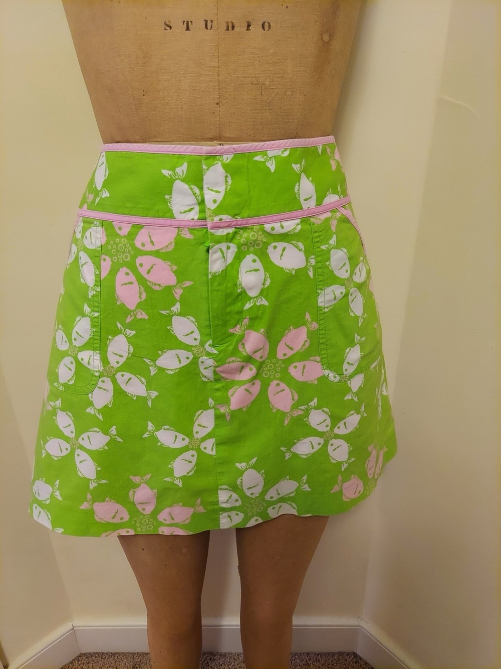 Lilly Pulitzer Hadley Green & Pink Fish Print Cotton Mini Skort